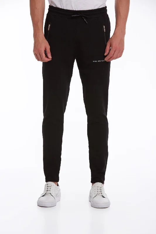 Regular Fit Cotton Blend Black Sweatpants, Black.