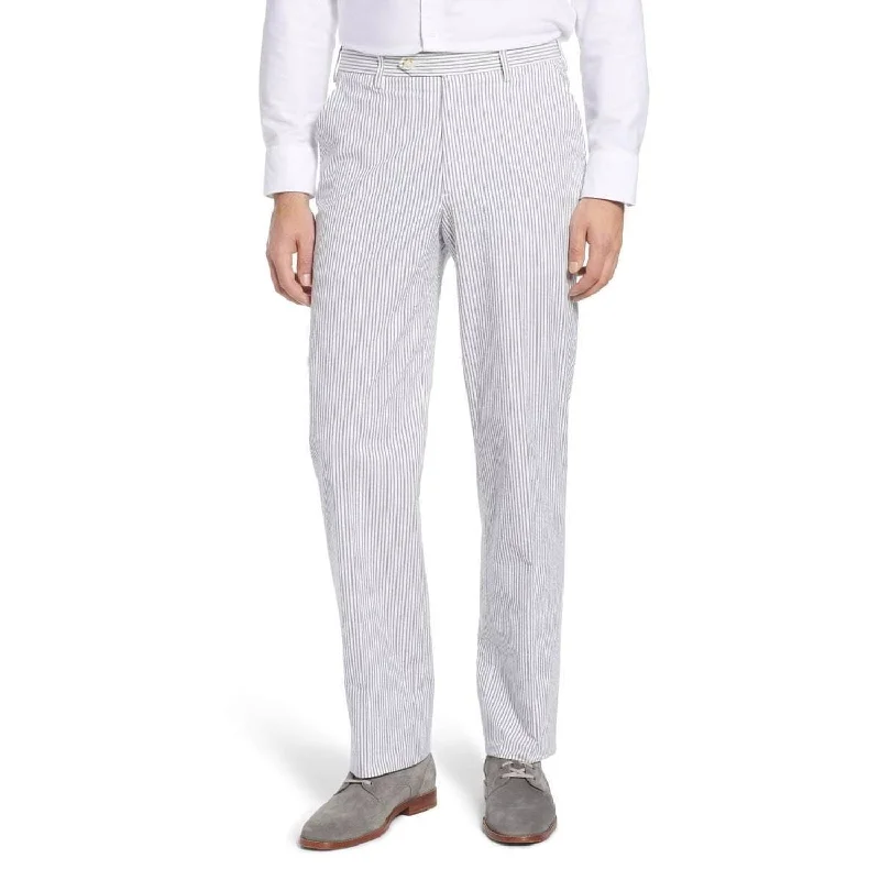 Seersucker Cotton Pant in Grey and White (Hampton Plain Front) by Berle