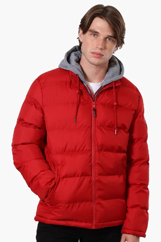 Fahrenheit Fleece Hood Bubble Bomber Jacket - Red