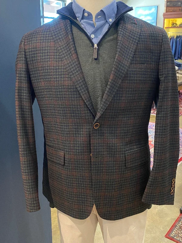 Brookwood Sport Coat in Green/Brick Check Lora Piana Fabric