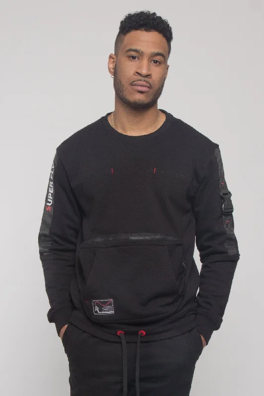 Buckled Front Pocket Pullover Crewneck