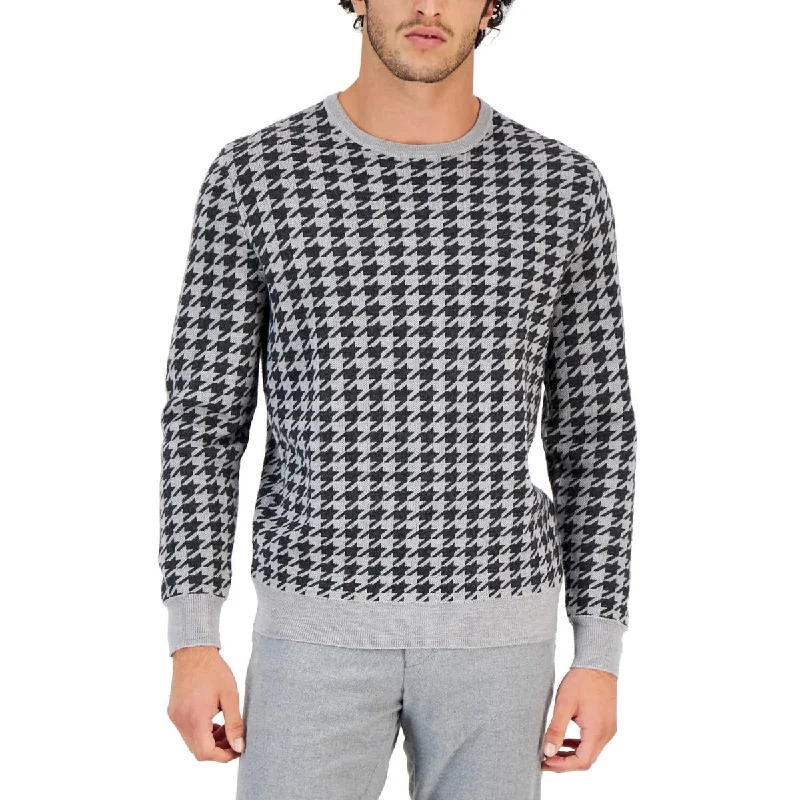 Club Room Mens Merino Wool Blend Houndstooth Pullover Sweater