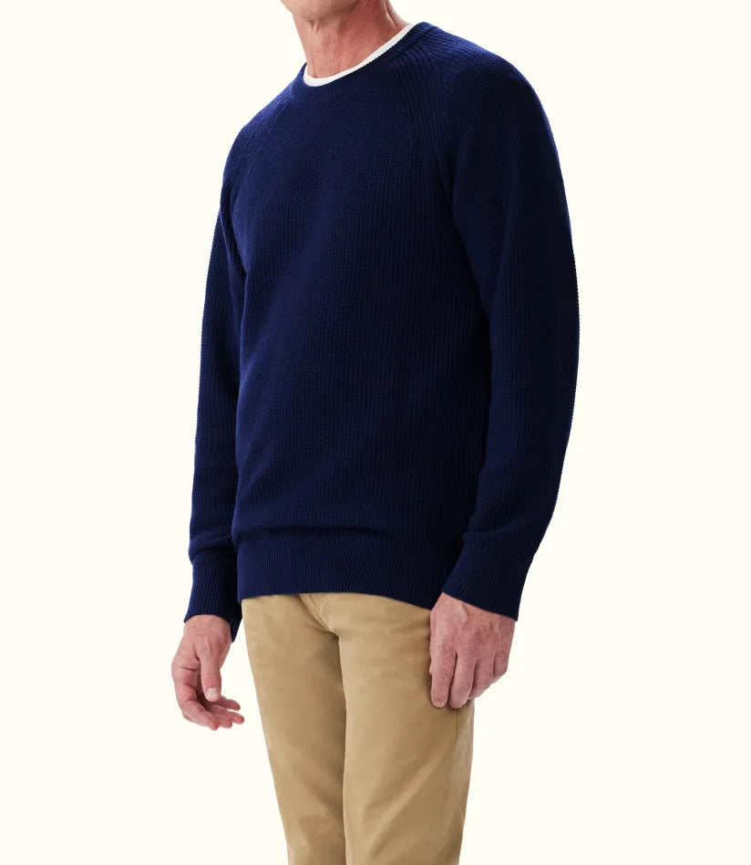 Harrison Waffle Knit Sweater - Navy