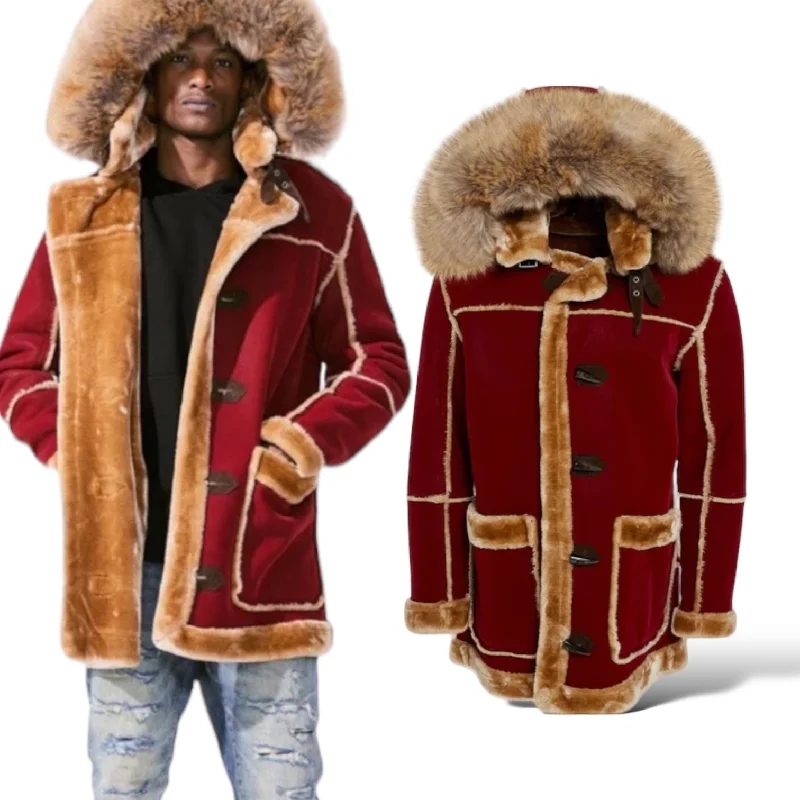 Jordan Craig Shearling Coat (Burgundy)i