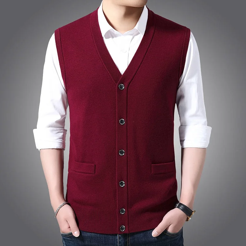 Men's Business Fashion Casual Classic Style V-neck Wool Vest Sweater