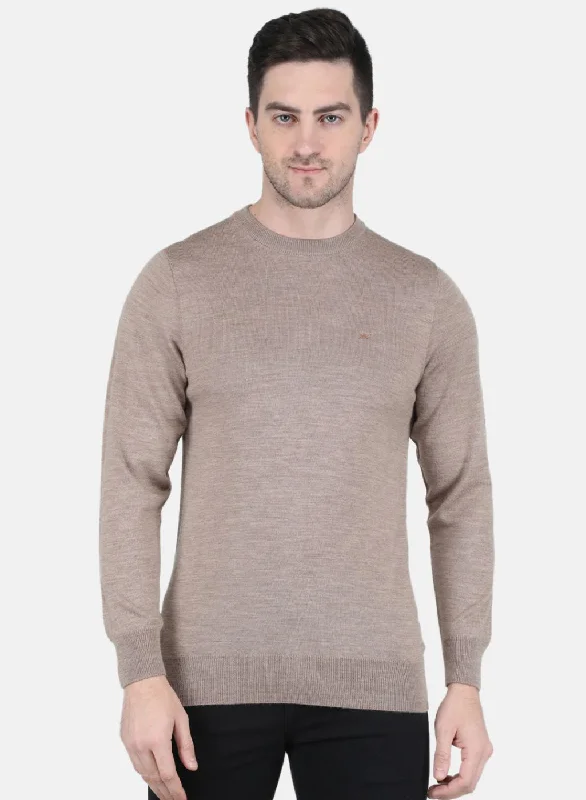 Men Beige Solid Pullover