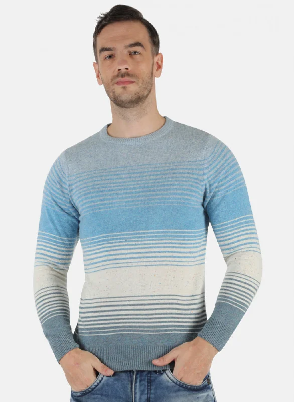 Men Blue Self Design Pullover