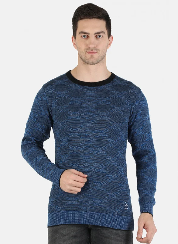 Men Blue Self Pullover