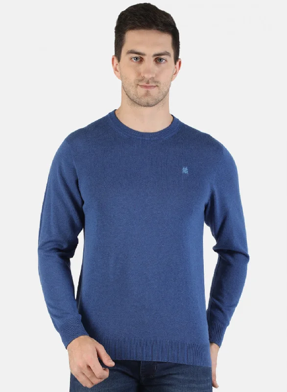 Men Blue Solid Pullover