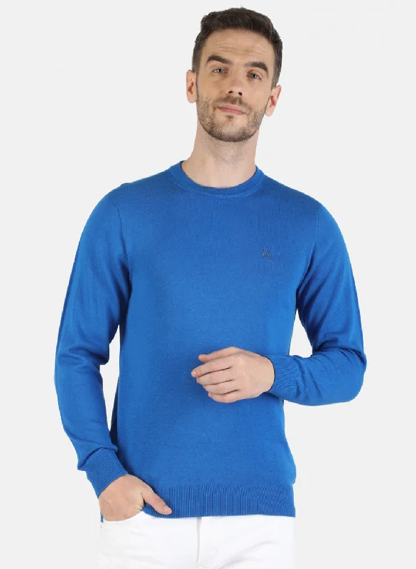 Men Blue Solid Pullover