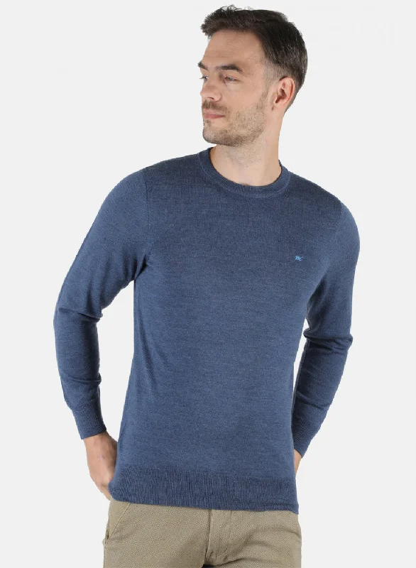 Men Blue Solid Pullover