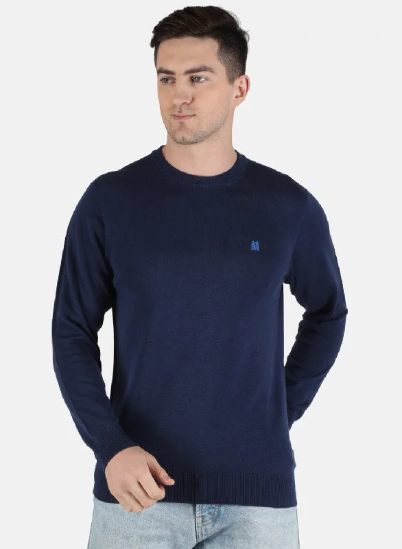 Men Blue Solid Pullover