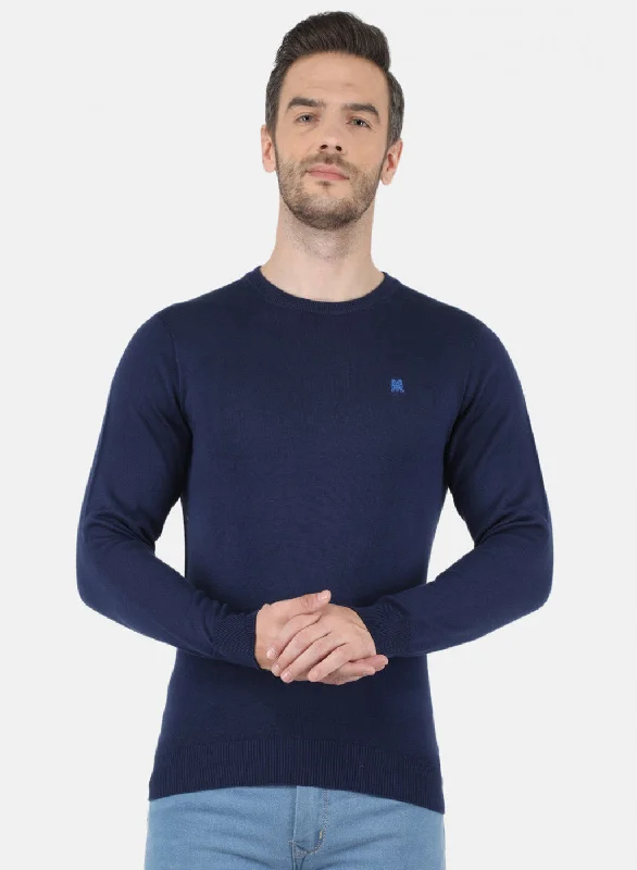 Men Blue Solid Pullover