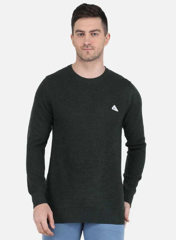 Men Green Self Design Pullover