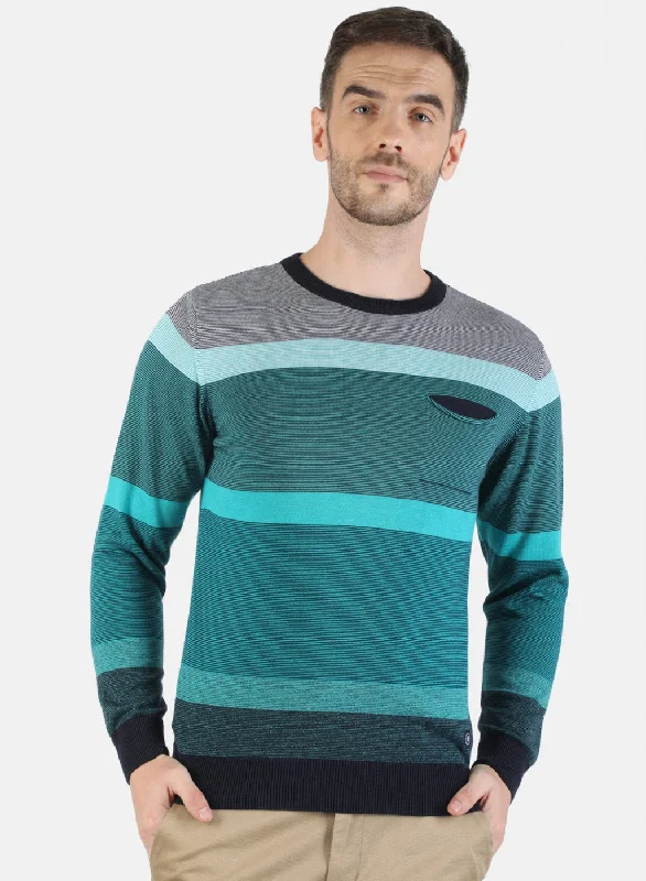 Men Green Self Pullover