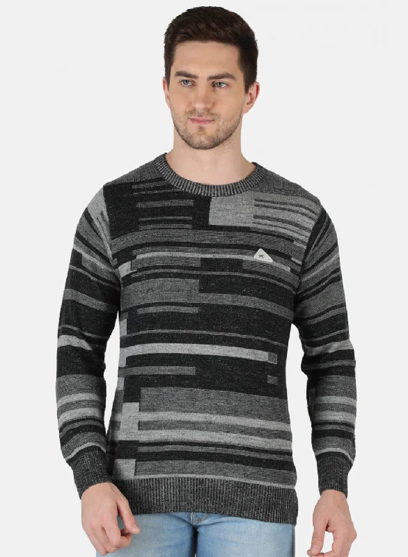 Men Grey Self Design Pullover