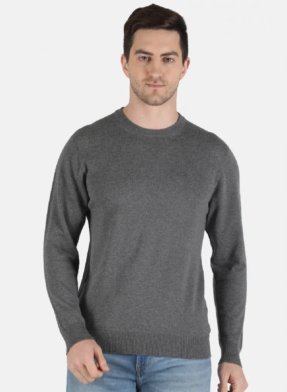 Men Grey Solid Pullover