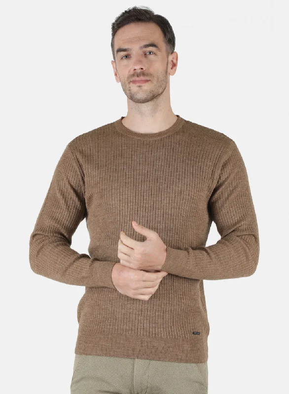 Men Khaki Solid Pullover