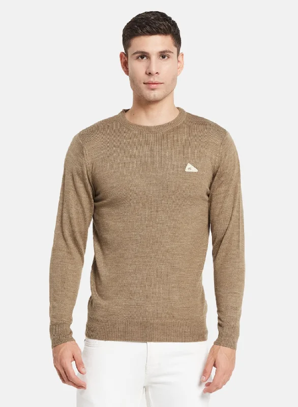 Men Khaki Solid Pullover