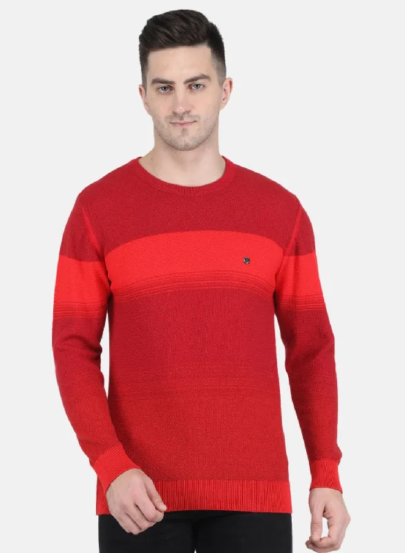 Men Maroon Jaquard Pullover