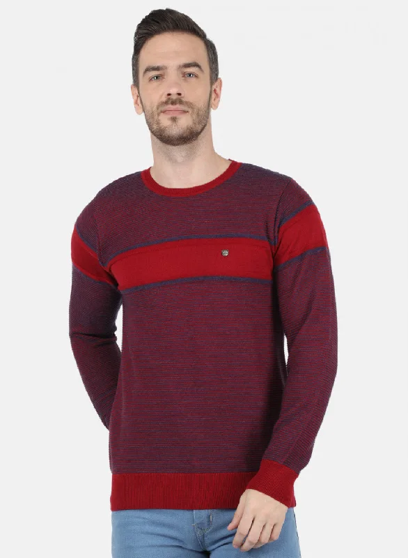 Men Maroon Self Design Pullover