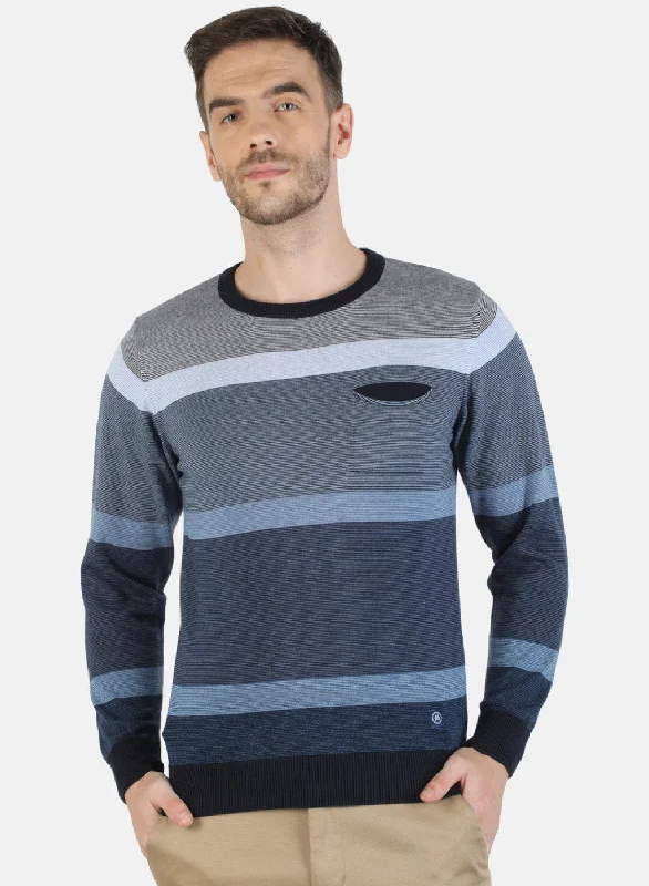 Men NAvy Blue Self Pullover