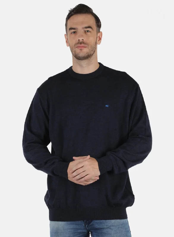 Men NAvy Blue Solid Pullover