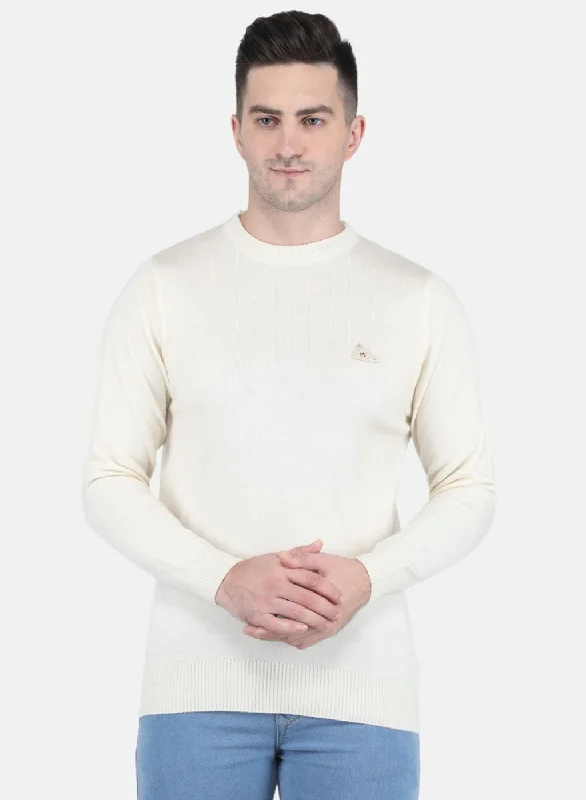 Men Off White Solid Pullover