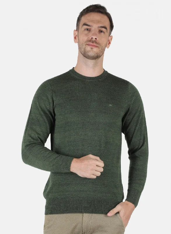 Men Olive Solid Pullover