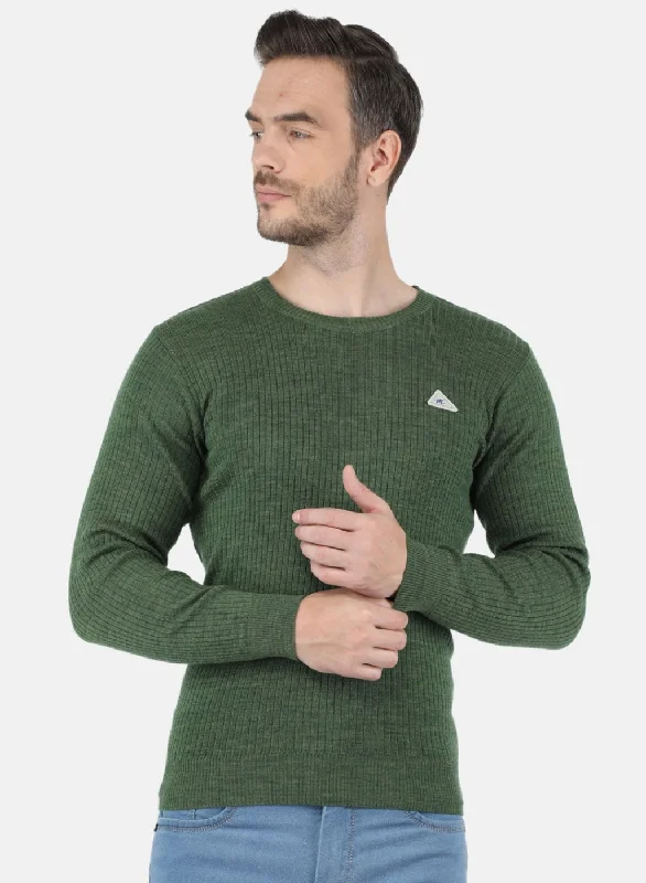 Men Olive Solid Pullover