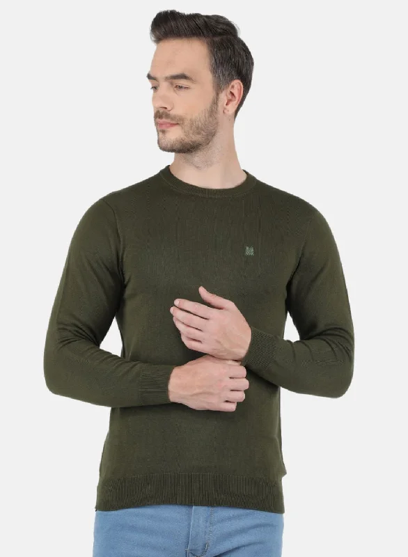 Men Olive Solid Sweater