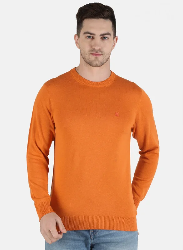 Men Orange Solid Pullover