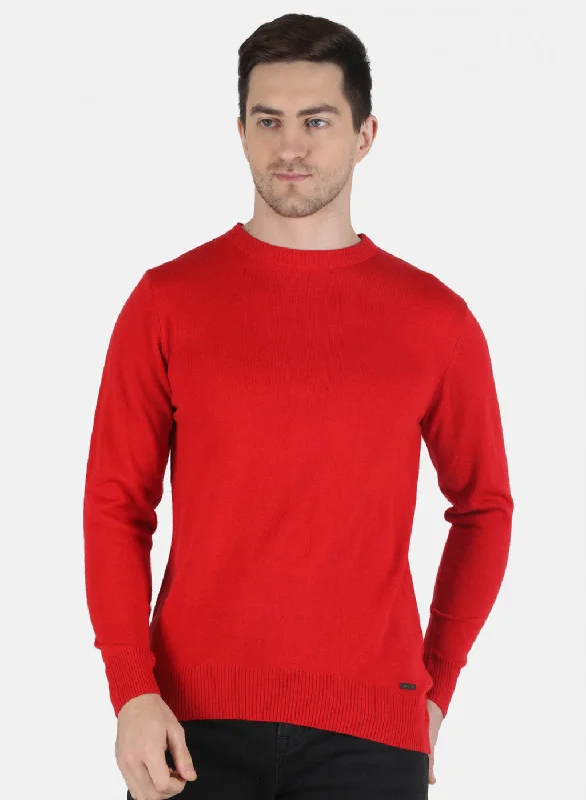 Men Red Solid Pullover