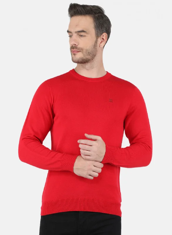 Men Red Solid Pullover