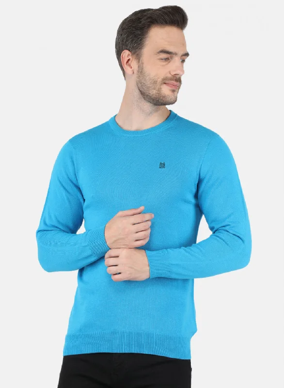 Men Turquoise Blue Solid Pullover