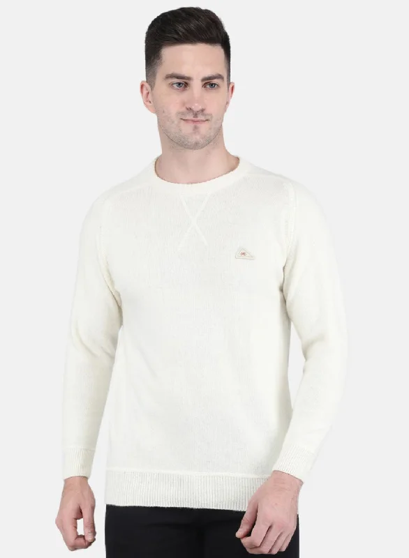 Men White Solid Pullover