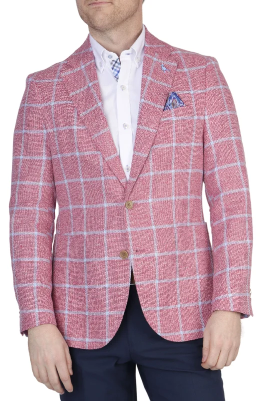 Sunwashed Red Windowpane Textured Sport Coat