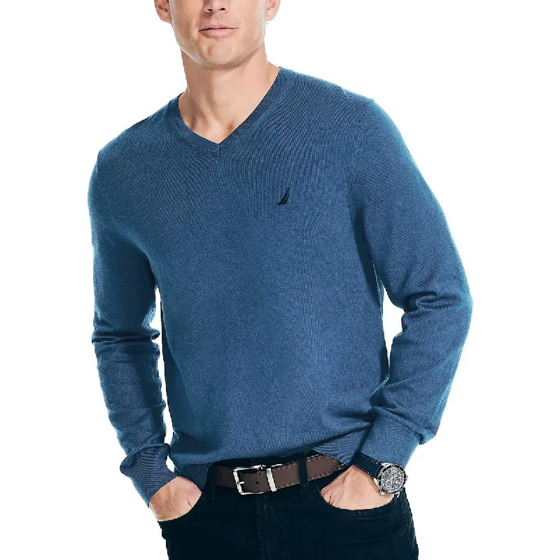 Nautica Mens Plus Logo Long Sleeves V-Neck Sweater