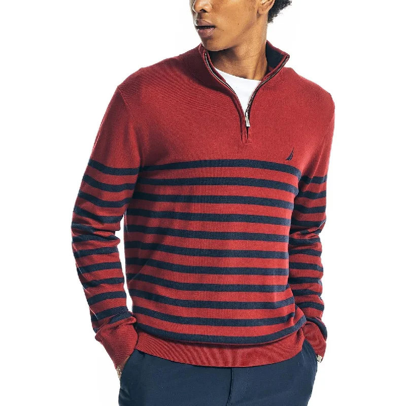 Nautica Mens Striped 1/4 Zip Pullover Sweater