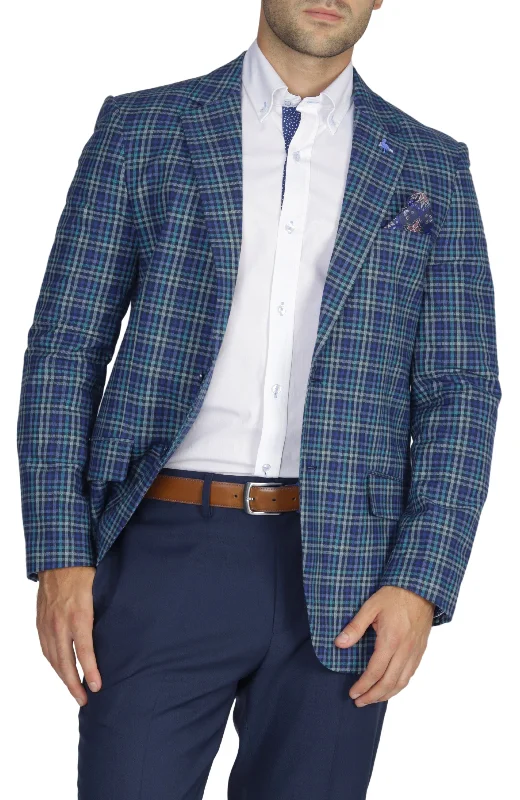 Teal Multi Plaid Sport Coat